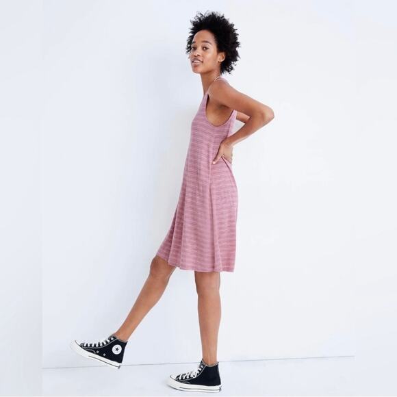 Madewell Highpoint Tank Dress in Chapin Stripe Sz Large Weathered Berry - Picture 2 of 13